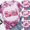 Camisetas femininas feminino tie tie tye top top prevenção de câncer de mama impressa manga curta para mulheres de verão tops soltos