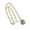 H￤nge halsband guaiguai smycken bl￥ turkoises guldpl￤terade kedje chokers halsband designer ￤delstenar religi￶s stil f￶r lady flickor