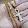Colares pendentes Karopel Ankh Bling Cross para homens Chave de ouro da vida Charm egípcio Colar de charme de hip hop jóias geladas de cristal