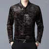 Męskie koszule 2022 Autumn Spring Men Golden Silk Velvet Man Long Rleeve Floral Velor Shirt