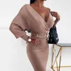 Partykleider Damen, elegant, gestreift, bedruckt, figurbetont, sexy, tiefer V-Ausschnitt, Partykleid, Winter, Büro, Dame, Herbst, lässig, langärmelig, schmales Kleid, T220930