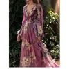 Sukienki imprezowe grosfairysummer kobiety v szyja długi rękaw flroal print fioletowa sukienka 2021 Nowa szata na bal