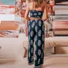 Kvinnors tvåbitar byxor Sexig tryck Set Women Summer Suit Outfit Active Tracksuit Casual Bandage Tube Top Chiffon Wide Leg Flare Female Kvinna
