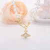Perlenhalsketten Stift Saturn Perlen Anhänger Halskette Frauen Diamant Kupfer 18K Gold plattiert Designer Schmuck Schlüsselblatt Mutter von Perle 3835296