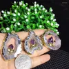 Pendant Necklaces Drop Natural Crystal Pendants Raw Ore Rough Hole With Purple Tooth For Women Men Gift Jewelry JoursNeige