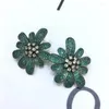 Stud -oorbellen Bilincolor mode luxe kubieke zirkonia groene grote bloem voor vrouwen