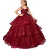 Bugurny Flower Girls Dress Dress Vester Vester Lace-Up Backs Tulle com Applique Champagne Black