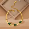 Ketting oorbellen set 316L roestvrijstalen trend slang botten ketting vierkant groen zirkoon armband titanium bruiloft sieraden voor vrouw