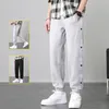 Мужские брюки мужская твердая модная повседневная бегуна карманы застегнуты укороченные спортивные штаны мужской корейский стиль