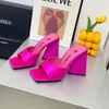 Nieuwste mode damesslippers zwarte zijde vierkante neus Flip flop dikke hakken Mini zomerschoenen 10cm damessandalen designer hoge hakken fabrieksschoen