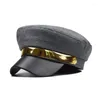 Bérets mode cuir PU chapeau militaire automne marin octogonal chapeaux pour femmes casquettes plates femme voyage Cadet marine capitaine casquette