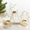 Kerstdecoraties Navidad 2023 Decor voor huis Iron Xmas Tree Creative Elk Metal Candle Holder Candlestick Table Decoratie ornamenten