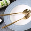 Servis upps￤ttningar koreansk l￥nghandtagssked gaffel rostfritt st￥l gyllene bordsartiklar specialerbjudande bestick buff￩ serveringsverktyg k￶k