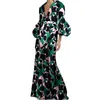 Party Dresses 2021 Autumn Africa Printed Puff Sleeved V Neck Cocktailklänningar i full längd Evening Party Prom Robes Fashion Vestidos de Noche T220930