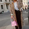Womens Wool Blends Autumn Long Leopard Print Wool Coat Fashion Turndown Collar Wide Shoulder Long Blazer Women Singlebreasted Pocket Overcoat 220930