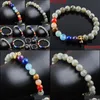 Fios de miçangas de 8mm Labradoirte Stone redonda Mertes Ghost Head Strands Bracelets 7 Chakra cura Mala Meditação Oração Yoga Mjfashion Dhohk