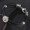 Charm Bracelets Fashion Jewelry Men Leather Braided Bracelet Shield Stainless Steel Lobster Clasp Bangles Male Wrist Band Gifts