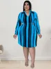 Plus size jurken shirt jurk dames verband korset hollow ropa mujer herfst gestreepte print sexy oversize kantoor dame 2022