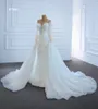 Sjöjungfrun bröllopsklänning prinsessa långärmad kristall spetsklänning mantel elegant älskling SM67182
