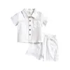 Kl￤dupps￤ttningar sm￥barn barn baby pojkar herrar kostymer sommar h￶sten solida f￤rgkl￤der lapel kort ￤rm t-shirts shorts casual pojke 0-4y