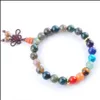 Perles rondes en pierre naturelle de 8 mm, perles rondes, brins de palmier, 7 chakras de guérison, Mala, méditation, prière, yoga, bracelets Je Yydhhome Dh8Zq