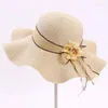 Berets DONGYUN008 Girl Lady Casaul Flower Ribbon Straw Hat Summer Holiday Women Beach Sun Wide Large Brim Panama