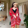Scarves Linen Printing Flower Scarf Four Seasons Multifunction Beach Towel Lady Large Summer Sunscreen Female Air Conditioning Shawl