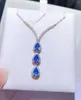 Chains Elegant Triangle Strand Water Drop Natural Blue Topaz Necklace Gemstone Pendant 925 Sliver Women Gift Jewelry