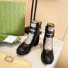 Botas Martin de tacón grueso Otoño invierno Zapatos de mujer de tacón grueso Bota del desierto Letra con cremallera de cuero real Con cordones Moda Señora Tacones Tamaño grande 35-41-42 Con caja