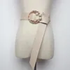 Cinture Perle Perline O-Ring Fibbia Cintura lunga Ampia morbida pelle PU per donna Abito Fibbie a cerchio dorate Cintura moda Festa