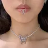Pendant Necklaces MENGJIQIAO Korean Fashion Design Purple Rhinestone Butterfly Necklace For Women Luxury Crystal Choker Party Jewelry