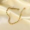 Strand 1PC Dainty14K Gold Color Bracelets Stainless Steel Metal Oval Beaded Chains Bracelet For Women Girls Party Jewelry 17cm Long