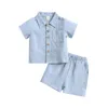 Kl￤dupps￤ttningar sm￥barn barn baby pojkar herrar kostymer sommar h￶sten solida f￤rgkl￤der lapel kort ￤rm t-shirts shorts casual pojke 0-4y