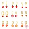 Stud Earrings CANNER Red Collection Enamel Heart Fruit Dance Shoes 925 Silver Hoop Ear Rings For Women Teens Aros Plata Mujer