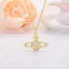 Perlenhalsketten Stift Saturn Perlen Anhänger Halskette Frauen Diamant Kupfer 18K Gold plattiert Designer Schmuck Schlüsselblatt Mutter von Perle 3835296