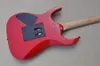 Factory Custom Red Electric Guitar with Rosewood Fretboard Black Hardware Flower fret inlay Flame maple veneer Can be Customized