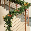 Décorations de Noël 2.7M Rotin Guirlande Guirlande Artificielle Arbre Vert Ornements Mur Porte Décor Xmas Home Party Ornement Suspendu