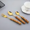 Conjuntos de talheres 24pcs Creative Bamboo Handle Dinnerware Dinnerless Aço de aço de mesa de mesa de bola de bola de bola de chá de chá espelho de colher de chá