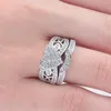 Wedding Rings Hainon Heart Women's White Gold Filled CZ Zircon Jewelry Silver Color Romantic Love Lady Engagement Ring Set