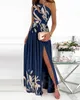 Vestidos de festa 2022 verão elegante um ombro floral impressão alta fenda recorte maxi vestido de festa assimétrico mulheres longo casamento noite sexy vestes t220930