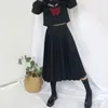 Clothing Sets Girls School Uniform Black Pleated Skirt Short/Middle/Long Solid Color JK Suit Elastic Waist High Dress For Teenager