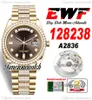 EWF Daydate 36 мм 128235 A2836 Автоматические мужские часы для часа желтого золота бриллианты Brwon Brwon Dial Oystersteel браслет та же серийная карта Super Edition TimezoneWatch K11
