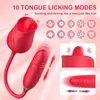 Sex Toy Massager Rose Vibrator 10 Speed ​​THROSTING DILDO CLIT NIPPLE ORAL PUSSY SLICKING CLITORIS STIMULATHER Kvinnlig onani leksaker för kvinnor