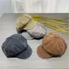 Berets Distress Baumwolle Baker Boy Hut für Frauen Mädchen Leder achteckige Sboy Houndstooth Winter HatChecker Pailletten Baseball Cap