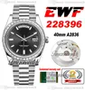 EWF V2 DayDate 228396 A2836 Orologio automatico da uomo 40 diamanti lunetta nera Baguette quadrante con diamanti Bracciale President Stessa scheda seriale Super Edition Timezonewatch B2