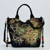 Sacs de soirée Sac à main pour femme Style ethnique Toile Sac à bandoulière décontracté Mode Paon Broderie Satchel Fourre-tout Dames Bandoulière