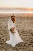 2023 Boho Beach Dresses Wedding Dresses Bridal Grow Groud Spaghetti Straps Chiffon Lace with Cape Ruffles بالإضافة إلى حجم مخصص في Vestido de Novia