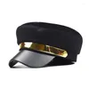 Bérets mode cuir PU chapeau militaire automne marin octogonal chapeaux pour femmes casquettes plates femme voyage Cadet marine capitaine casquette