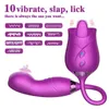Juguete sexual masajeador 10 velocidades consolador telescópico lengua lamiendo pezón succionador masturbador Oral chupando rosa vibrador juguetes para mujeres Vagina