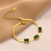 Ketting oorbellen set 316L roestvrijstalen trend slang botten ketting vierkant groen zirkoon armband titanium bruiloft sieraden voor vrouw